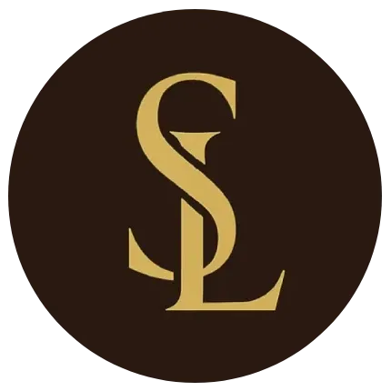 Logo stylisé SL sur fond marron
